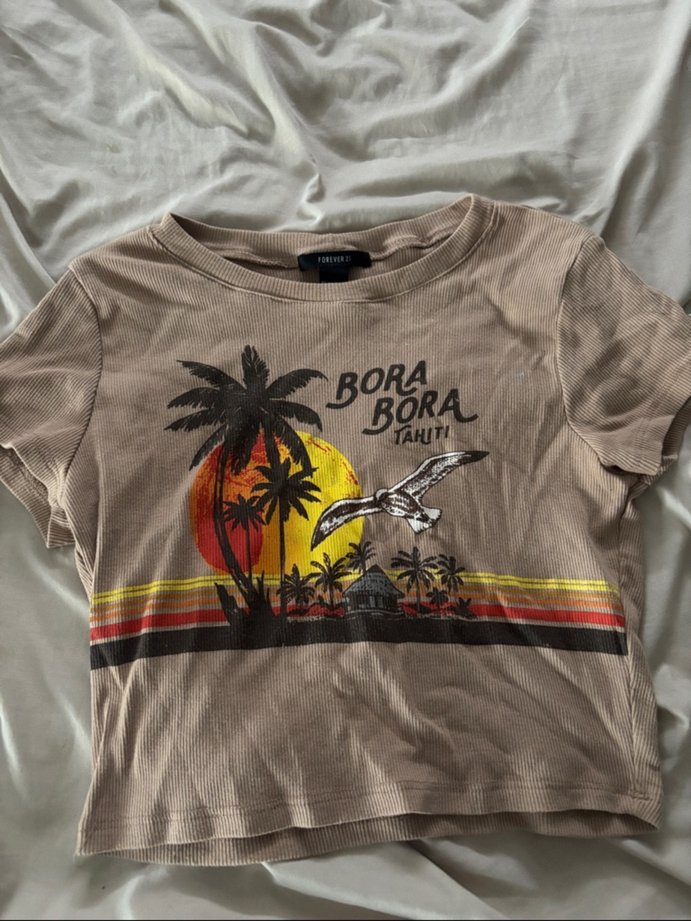 Forever 21 Kids Tan Graphic 'Bora Bora' Sunset Tee